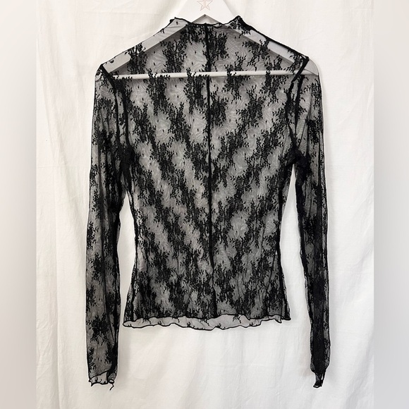Tops - Sheer Black Floral Lace Mesh Layering Top M
